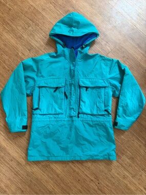 Vintage LL Bean Gore-Tex Anorak Jacket Teal Blue Pullover Hooded Made in USA